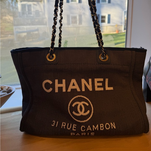 CHANEL Handbags - Chanel Small Canvas Deauville Tote